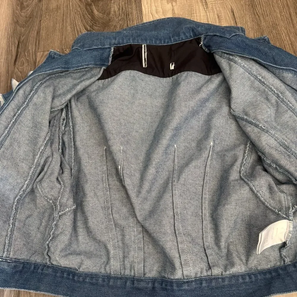 Cropped Ruffle Sleeve Denim Jacket Made Italy Parisian Couture Chic 36 - Picture 8 of 13